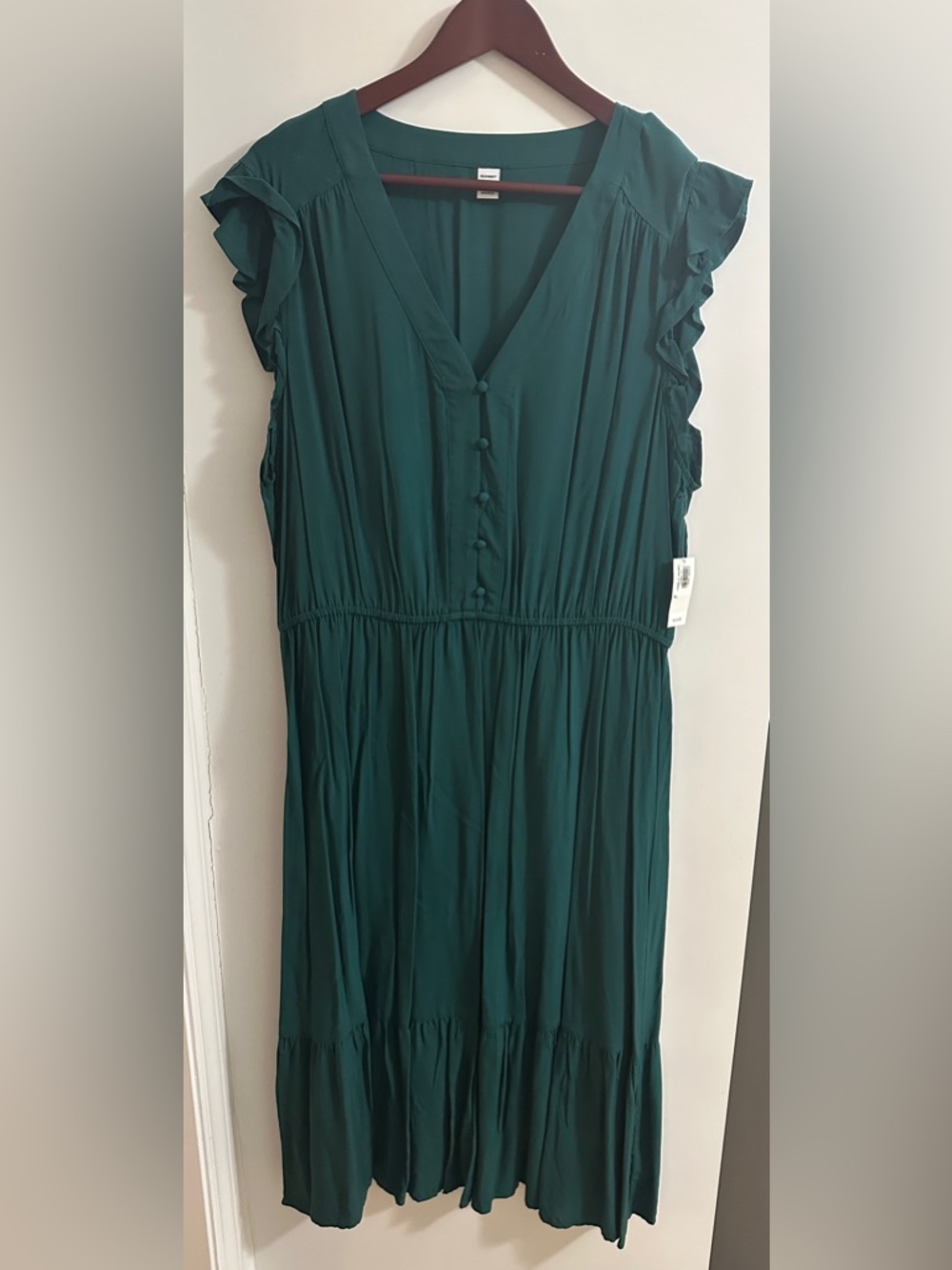 Old Navy Emerald Green Midi Dress with Ruffle Sleeves
